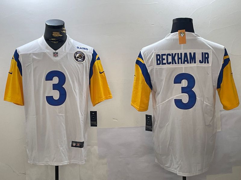 Men Los Angeles Rams #3 Beckham jr White 2024 Nike Vapor Limited NFL Jersey style 4